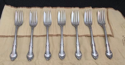 Gadroon Inglés por Gorham Plata de Ley - 7 Tenedores de Ensalada - Pat. De Colección 1939-264g Foto 1 de 4