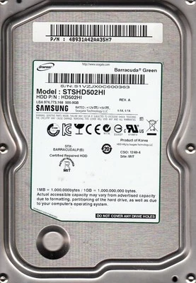 STSHD502HI p/n: HD502HI  p/n: 48931A42AA35H7 site: MIT 3.5  500GB SATA Samsung - Image 1 of 3
