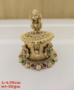 Dios indio chapado en oro Ganesha Haldi Kumkum Dabbi Pooja accesorio regalo joyería - Imagen 1 de 3