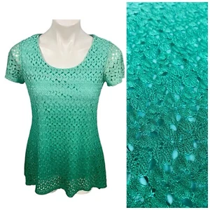 NY Collection Top Womens XS Shirt Green Ombre Lace Work Office Casual Dainty - Picture 1 of 15