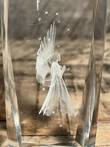 Angle Moon Stars Paperweight Clear Cube 3D Laser Etched Glass - Picture 1 of 11