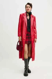 Vera Pelle Womens Vintage 90s Genuine Leather Trench Coat Jacket Full Zip Belted - Picture 1 of 10