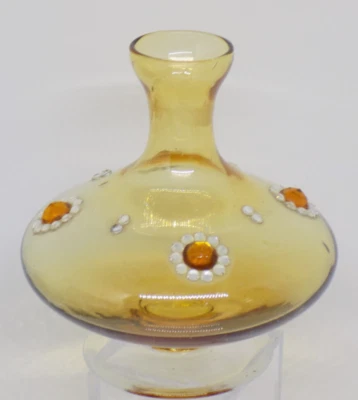 Hand blown Mini Bud Vase Small Flower Floral Glass Applied Amber Crystal - Image 1 of 4