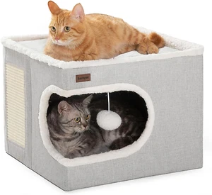 Covered Cat Cave Beds & Furniture with Scratch Pad and Hideaway Tent (Grey) - Picture 1 of 6