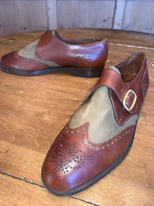 Bruno Magli Brown Monkstrap Wingtips Gold Buckle 9 M - Picture 1 of 12