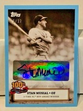 Stan Musial 2020 Topps 100th Birthday Celebration #2 Light Blue Autograph Car / 22