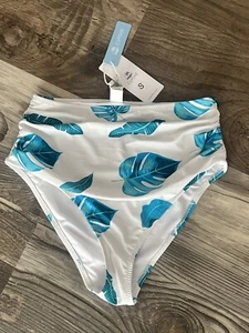 NWT Cupshe Palm Leafy Bikini Swim Bottoms High Waisted Size S - Picture 1 of 3