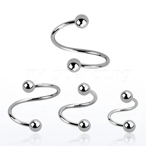 PAAR 20g 316L Chirurgenstahl Kugelenden Spirale Twister Ohr Helix Lippe Nase Tragus - Bild 1 von 2