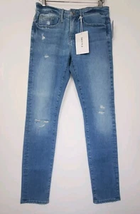 NEW FRAME Mens L'homme Skinny Jeans Mid Rise Light Wash Size 29 Some Distress - Picture 1 of 11