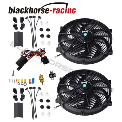 2X 14" VENTILADOR RADIADOR REFRIGERACIÓN ELÉCTRICA 3/8" SONDA TIERRA + KIT INTERRUPTOR TERMOSTATO BK Foto 1 de 4