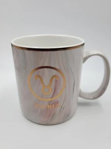 Godinger Gatherings Zodiac Taurus Sign Marble Look Mugs Gold Rims Print - Picture 1 of 8