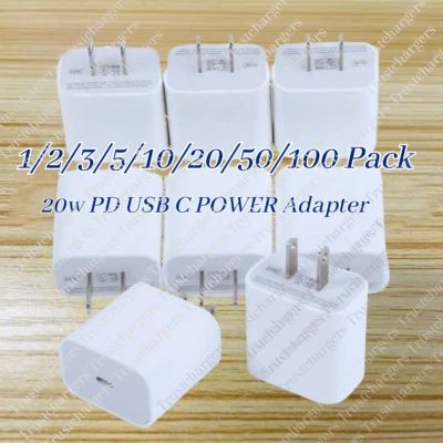 20W USB-C Wall Charger Adapter For iPhone 16 15 14 13 12 11 iPad Cube WHOLESALE  - Image 1 of 4