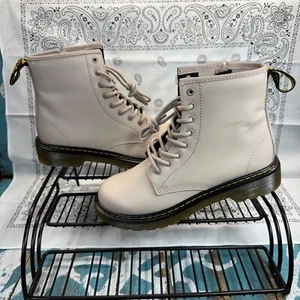 Dr. Martens 25634 Youth Taupe Leather Lace Up/Zip Ankle Boots Kids Size 3 Wor 1X - Picture 1 of 9