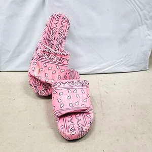 Rosa Bandana Schuhe pelzige Paisley Slipper Pantoletten Größe 8 Damen flache Schuhe - Bild 1 von 11