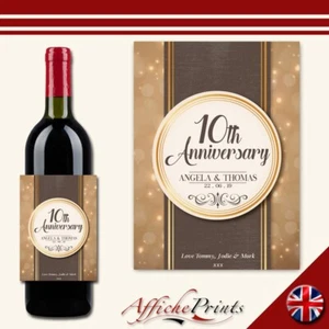 Etiqueta de vino personalizada elegante aniversario boda pegatina personalizada resistente a los arañazos  - Imagen 1 de 1