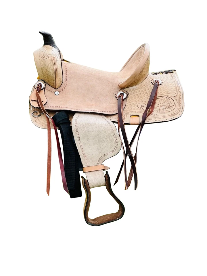 Silla de montar Western Horse estilo rancho para niños jóvenes - cuero genuino 10" 11" 12" 13" Foto 1 de 1