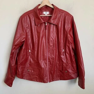 CATO Woman Moto Jacket Red Faux Leather Collared Zip Pockets Lined Size 18/20W - Picture 1 of 11