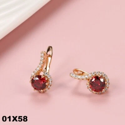 Luxus Ohrringe Creolen Zirkonia Kristall Rot 585 Rolled Roségold überzogen Damen - Bild 1 von 4