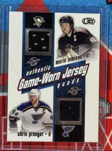 2002-03 Pacific Heads Up Quad Jerseys Mario Lemieux/Pronger/Joseph/Brodeur - Picture 1 of 2