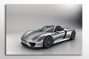 IMPRESIONANTE ARTE DE PARED DE LONA PLATEADO Y NEGRO PORSCHE 918 SPYDER SUPER COCHE IMPRESIÓN NUEVO - Imagen 1 de 2