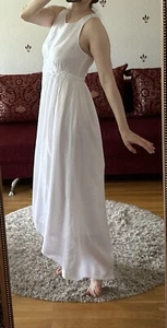 Weißes langes Maxi Kleid aus Baumwolle mit Perlenstickerei in Gr. 38/M von MANGO - Bild 1 von 18