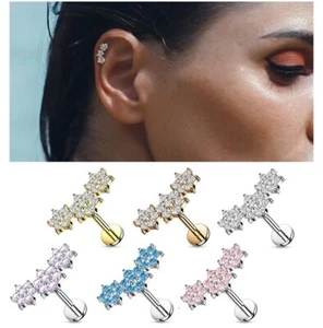 Crystal Daisy Curve Tragus Helix Cartilage Earring - Upper Ear Stud - Flat Back - Picture 1 of 5