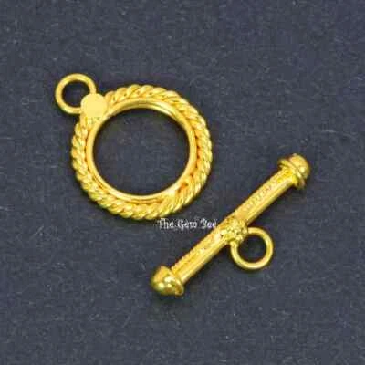 18k Solid Yellow Gold 10.8mm Circle Fancy Twisted Wire Toggle Clasp Finding - Image 1 of 4