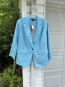 NWT Talbots Pretty Turquoise Blue Lined Linen Long Sleeve Blazer 22W - Picture 1 of 8