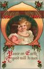 Vintage 1911 CHRISTMAS Embossed Postcard "Peace on Earth - Good Will to Men"