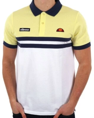 Polo Ellesse Para Hombre XL Blanco Amarillo Rayas Retro Años 80 Tenis Foto 1 de 4