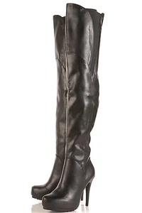 New TOPSHOP BUNNY2 PU stretch thigh high boots UK 3 in Black - Picture 1 of 3