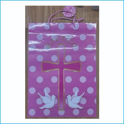 Bautizo Gift Bag Pink Cross Dove Design Large Baby Girl Baptism Religious Bag - Image 1 of 4