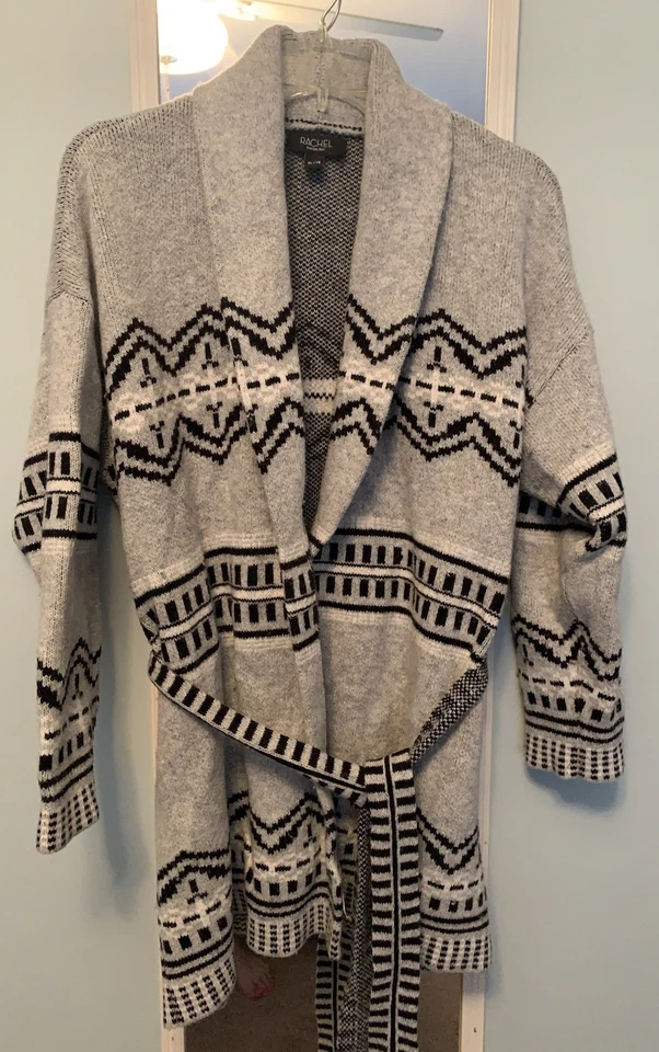 Cárdigan Largo RACHEL ROY Suéter Chaqueta Abrigo Talla XL Gris Negro Azteca Abierto Foto 1 de 4