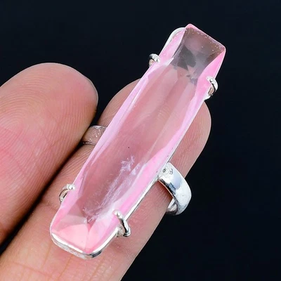 Anillo hecho a mano enchapado en plata 925 de kuncita rosa talla 7,5 de EE. UU. Foto 1 de 3