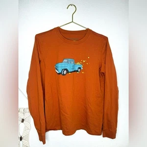 Life is Good Shirt Womens Fall Orange Leaves Blue Truck Farm Long Sleeve sz L - Picture 1 of 5