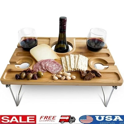 Mesa de picnic plegable ligera de bambú con soporte para copa de vino eventos al aire libre nueva Foto 1 de 4