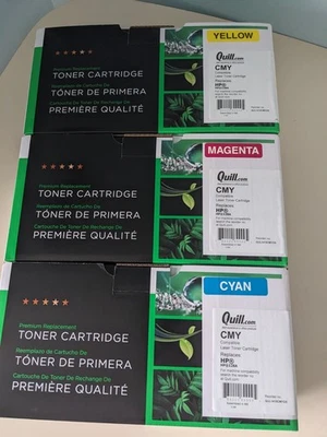 3 QUILL TONER CARTRIDGES FOR HP 128A Premium Replacement CMY Cyan Yellow Magenta - Image 1 of 4