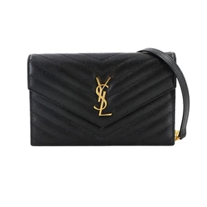 SAINT LAURENT Cassandre Envelope Chain Wallet Leather Black 742920 90296842 - Picture 1 of 10