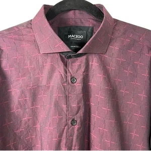 Maceoo Men Shirt Long Sleeve Button Up 5/XL Maroon Cotton Paris Italian Fabric - Picture 1 of 11