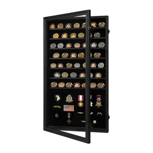 Military Challenge Coin Display Case Lockable Cabinet Holder Shadow Box with ... - Picture 1 of 8