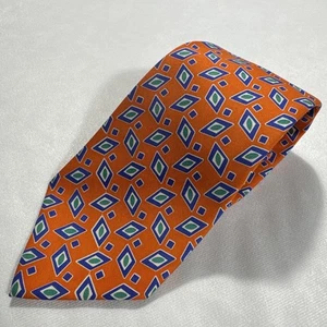 Polo Ralph Lauren Geometric Orange Tie 100% Silk Handmade In USA All Over Print - Picture 1 of 9