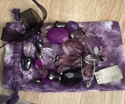 CHICO’S VINTAGE DONELLA PURPLE, GRAY BEADED Stretch Bracelets- Set Of 3-NWT - Image 1 of 3
