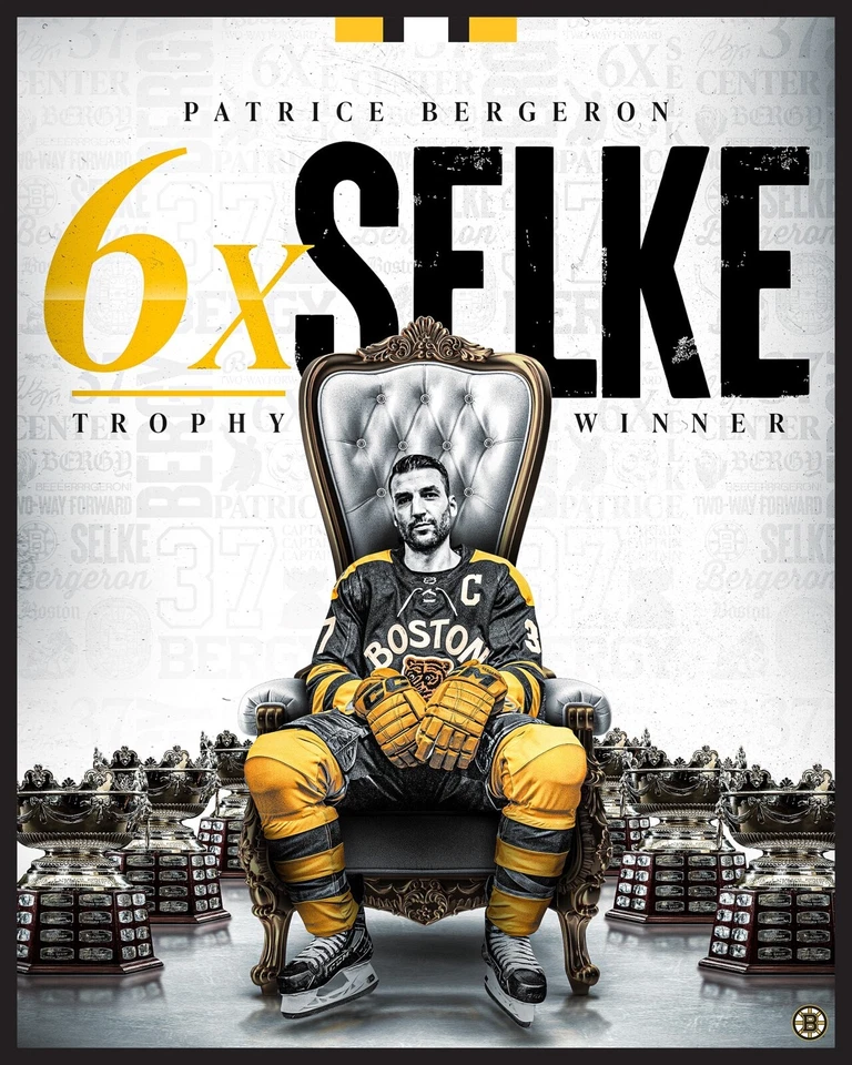 Foto de Patrice Bergeron 6x ganador del trofeo Selke Boston Bruins 8x10 NHL Foto 1 de 1