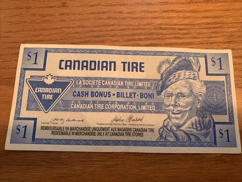 Vintage 1992 CTC *CANADIAN TIRE Money $1 Dollar Note**Serial #0008426953* Circ Cover