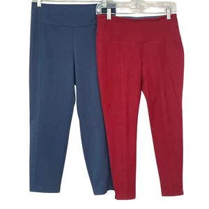 2 Prs Women with Control Petite Sz XSP Leggings Cropped Length 24"in Red & Navy - Picture 1 of 13