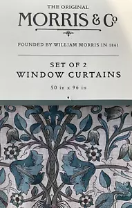 William Morris & Co~Window Curtains~NWT~2 Panel Set~LODDEN~SAGE/TEAL/TAN/50x96~ - Picture 1 of 9