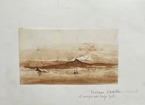 RARE DESSIN AQUARELLE PAYSAGE TOMBEAU D’ACHILLE TURQUIE 1853 CARNET DE VOYAGE - Bild 1 von 2