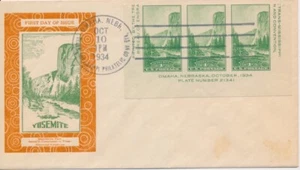 #751a 1c Yosemite Expo sheet Hertelle Orange cachet First Day cover bottom gutte - Picture 1 of 1