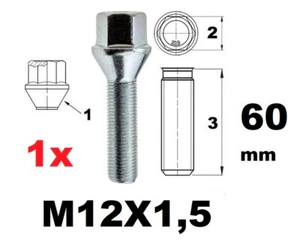 1 BULLONI RUOTA per CERCHI IN LEGA M12X1,5 60 mm CONICO distanziali Renault vw - Imagen 1 de 3