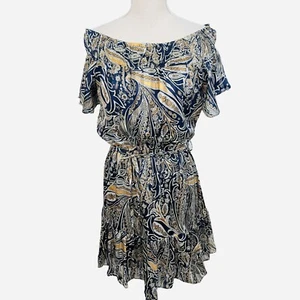 NWT Lulus Always Right Navy Paisley Off Shoulder Dress Size L Ruffle Boho - Picture 1 of 9
